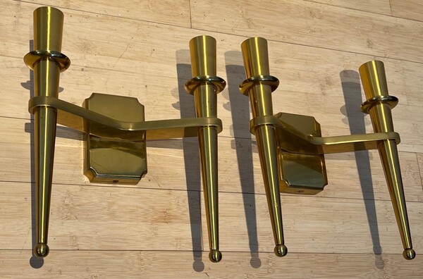 Andre Arbus style New classical gold solid bronze pair of sconces