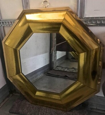André Hayat Octagonal Gold Mercury Curved Glass Mirror