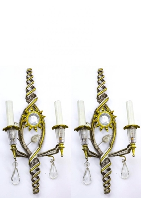 Banci Firenze superb pair of gold and silver leaf pearly sconces