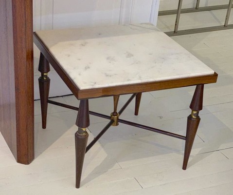 Brazilian pair of solid wood refined side table and brass accent