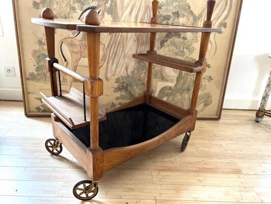 Guillerme et Chambron riviera style rarest oak rolling cart
