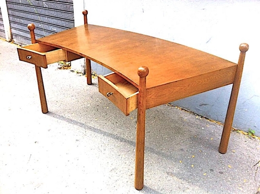 Jean Royère Documented Oak Curved Desk Model 