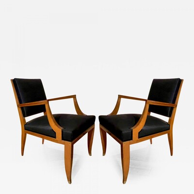 Lucien Rollin chicest refined pair of solid mahogany arm chairs