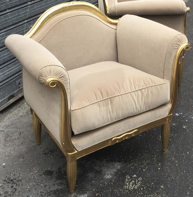 Maurice Dufrene refined art deco carved gilt wood frame chairs