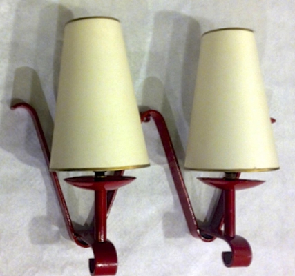  set of 4 two lights red lacquered sconces