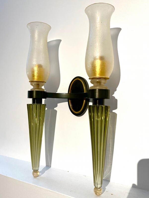 Andre Arbus for Veronese murano glass pair of sconces