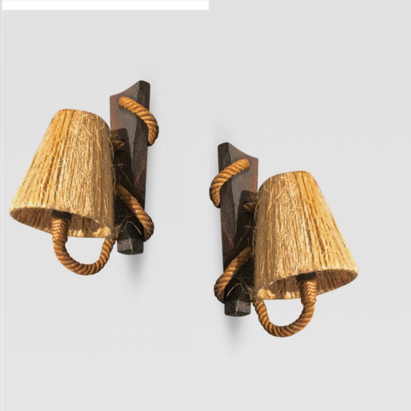 Audoux Minet rare pair of rope sconces 