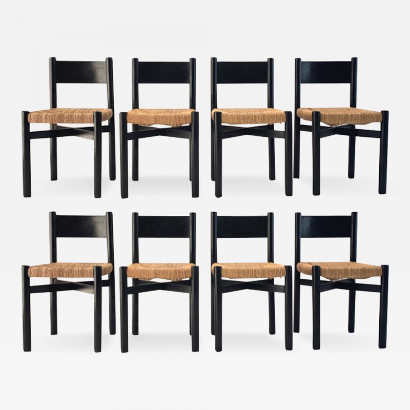 Set of 3 vintage Meribel wooden chairs by Charlotte Perriand