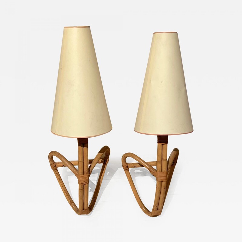 French Riviera style awesome pair of bamboo sconces