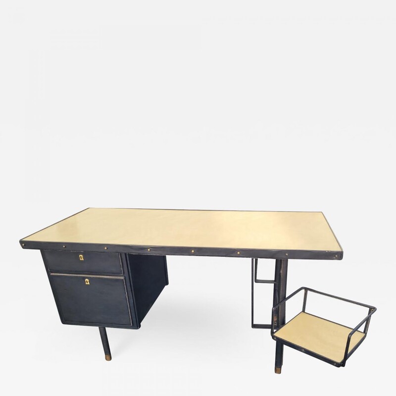 Jacques Adnet chicest black hand stitched leather desk