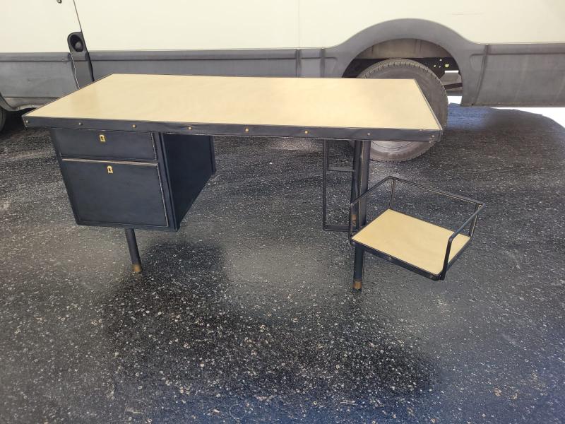 Jacques Adnet chicest black hand stitched leather desk