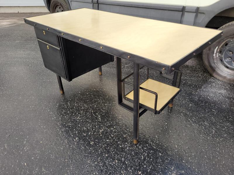 Jacques Adnet chicest black hand stitched leather desk