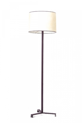 Jacques Adnet pair of tripod black hand leather standing lamps