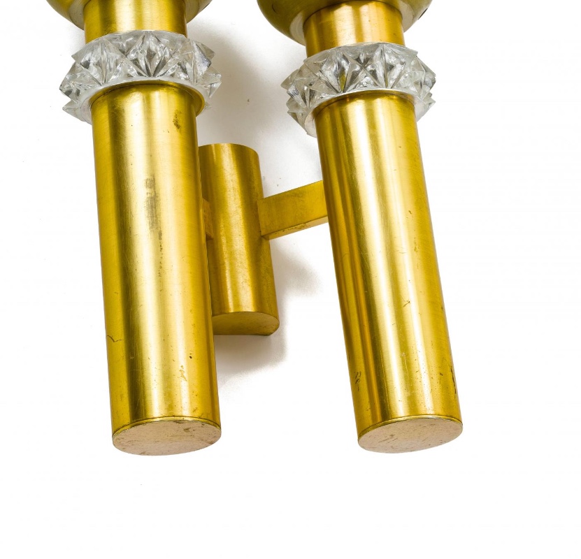 Jean Perzel pair of 2 light gold sconces with glass adorn