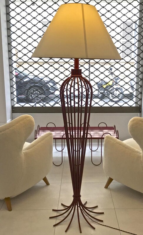 Jean Royere documented red floor lamp model 