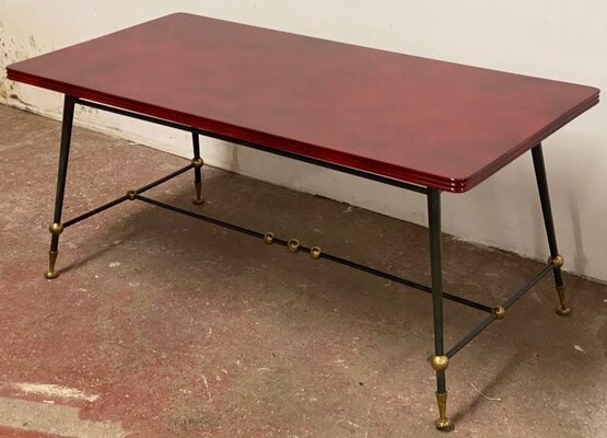 Jules Leleu stamped red nuagé lacquered coffee table