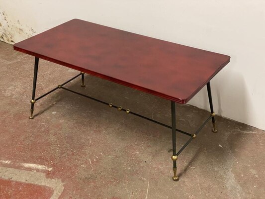 Jules Leleu stamped red nuagé lacquered coffee table