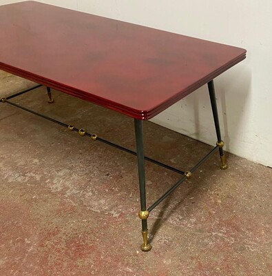 Jules Leleu stamped red nuagé lacquered coffee table