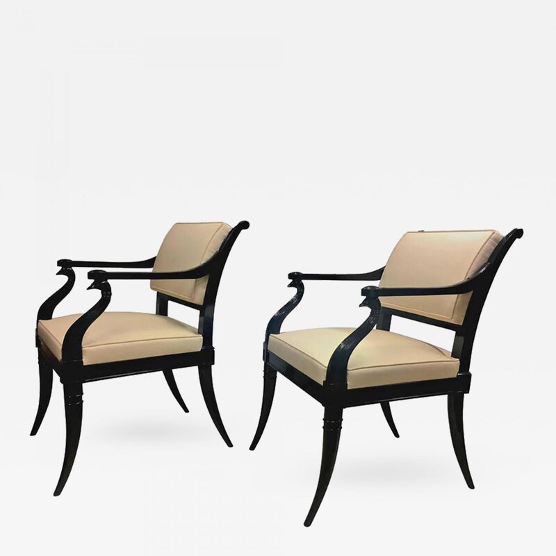 Maison Jansen Chicest Black Neoclassic Pair of Armchairs