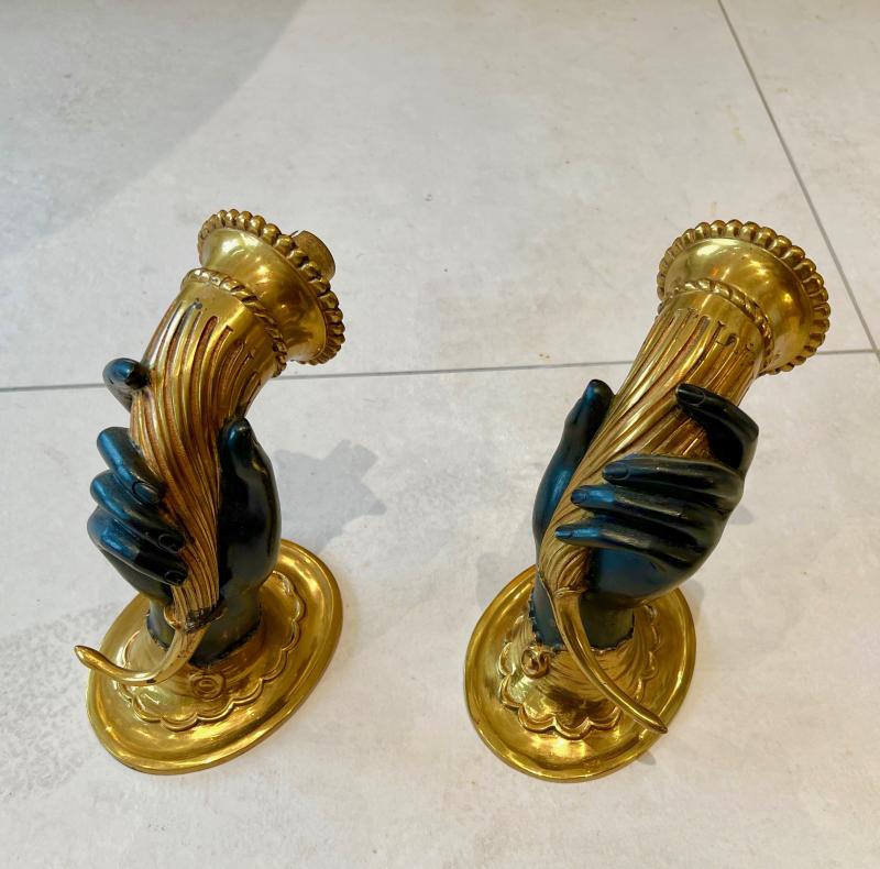 Maison Jansen superb gold bronze cornucopia pair of sconces