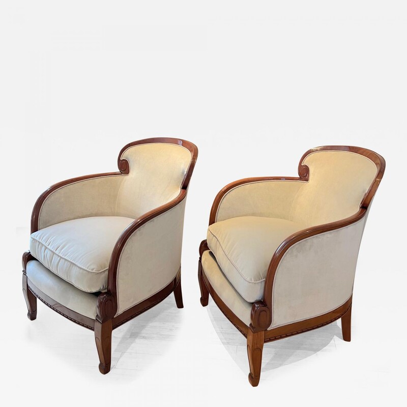 Sue et Mare art deco pair of curved wood arm chaire