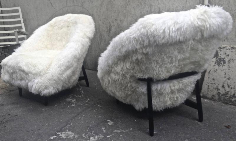 Theo Ruth for Artifort 1950s Chairs Covered in Sheep Fur